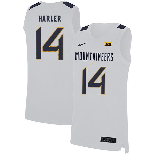 2020 Men #14 Chase Harler West Virginia Mountaineers College Basketball Jerseys Sale-White